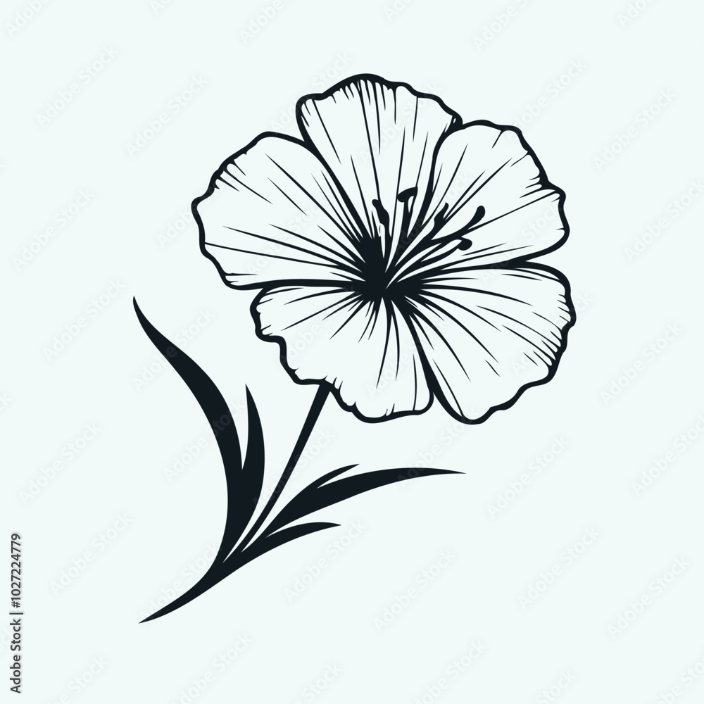 Fototapeta premium Adobe Illustrator Artwork set of contour spring flowers carnation line art floral, leaves black and white illustration marigolds set of decorative elements of plants Cosmos