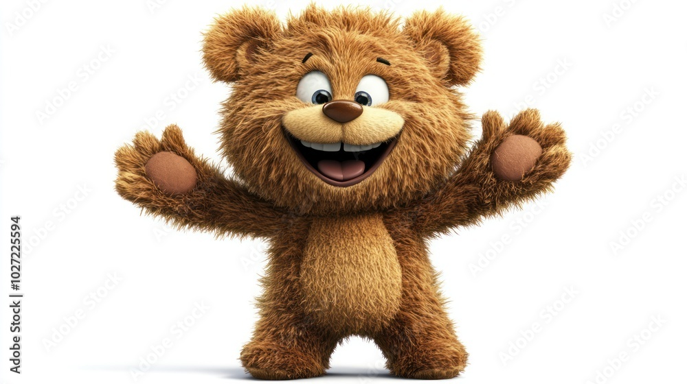 A cheerful brown teddy bear with a wide smile, standing with outstretched arms A cheerful brown teddy bear with a wide smile, standing with outstretched arms