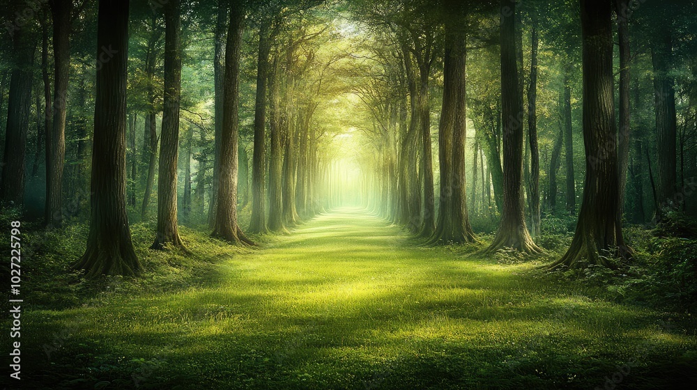 Fototapeta premium Serene Forest Pathway with Soft Natural Light