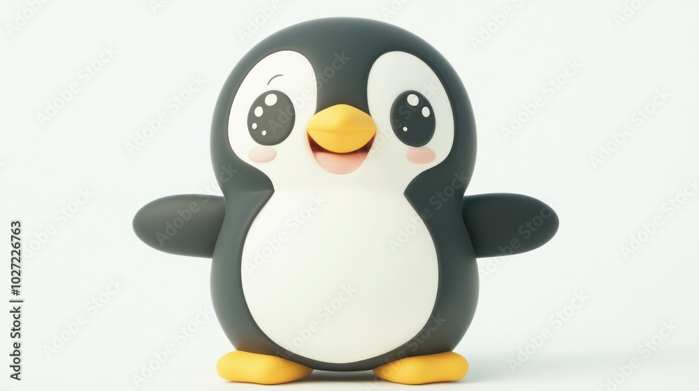 A Smiling Cartoon Penguin with Big Eyes and Yellow Beak A Smiling Cartoon Penguin with Big Eyes and Yellow Beak