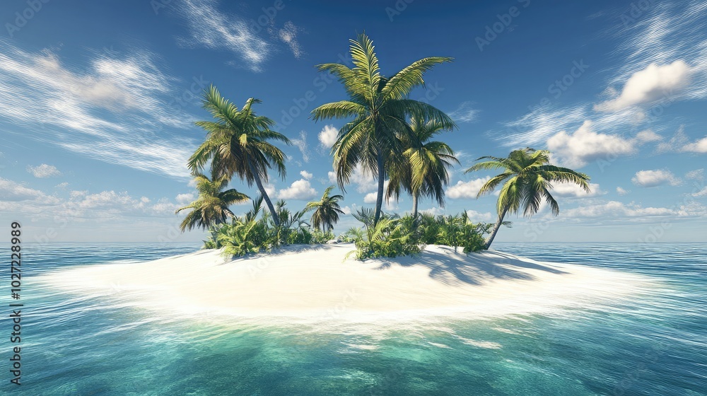 Tranquil Tropical Island with Lush Palm Trees Tranquil Tropical Island with Lush Palm Trees