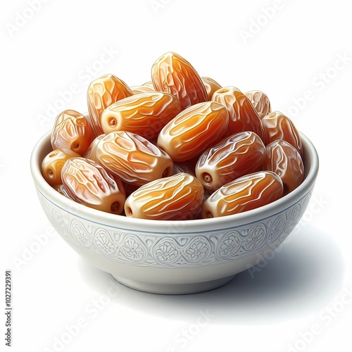 3d Ajwa Dates In White Bowl For Ramadan