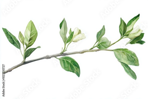 Branch of Swietenia macrophylla with fresh leaves and blooms photo