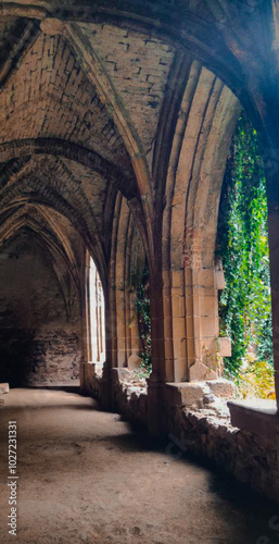 Arched tunnel in an old church, autumn in the Czech Republic, the city of Dolne Kounice photo