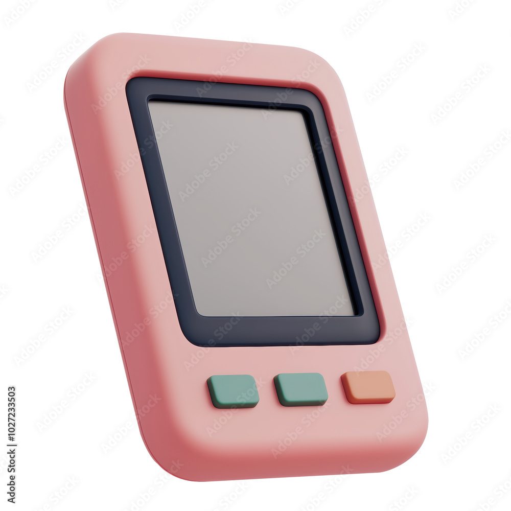 Retro 3D handheld game console in pink with colored buttons. Ideal for vintage technology and gaming-themed 3D projects. Isolated on transparent background, png. Retro 3D handheld game console in pink with colored buttons. Ideal for vintage technology and gaming-themed 3D projects. Isolated on transparent background, png.