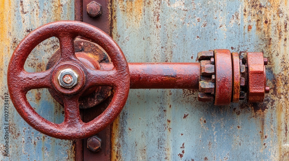 Rusty Valve Handle on Weathered Metal Surface Rusty Valve Handle on Weathered Metal Surface