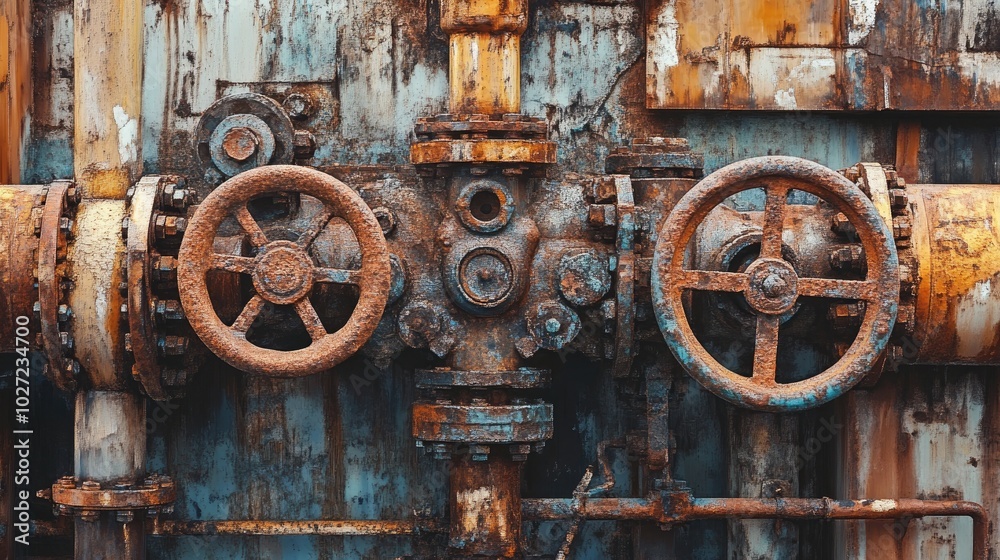 Rusty Industrial Pipes with Valve Mechanisms Rusty Industrial Pipes with Valve Mechanisms