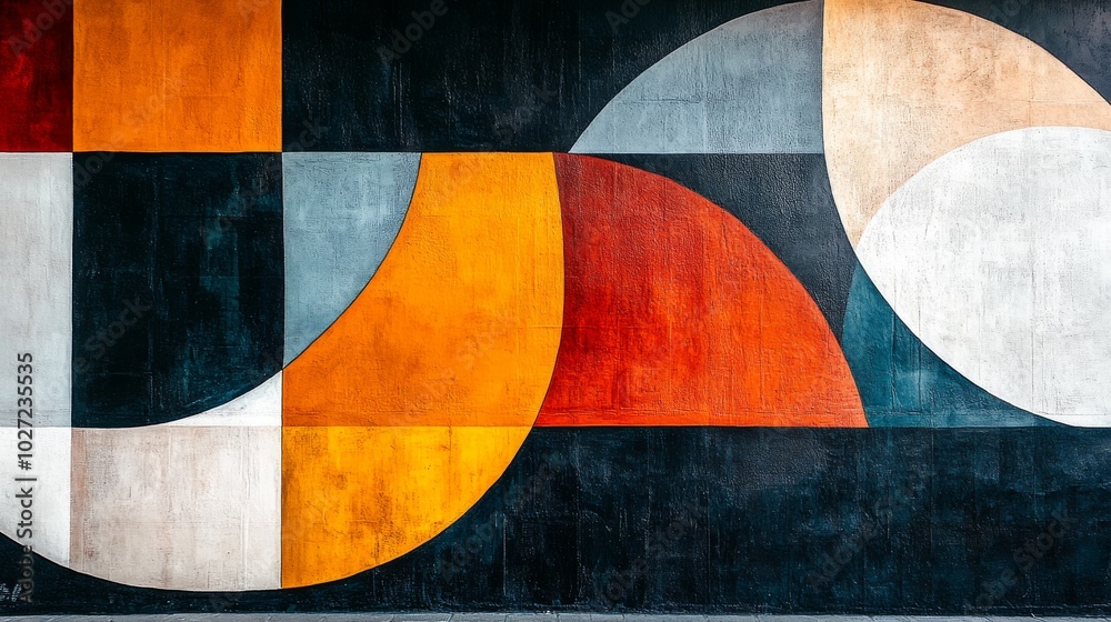 Fototapeta premium Abstract Geometric Wall Art with Vivid Colors and Curved Shapes