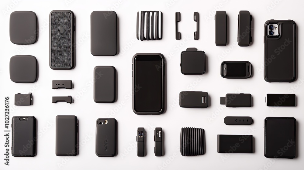 Black Tech Accessories on White Background Black Tech Accessories on White Background