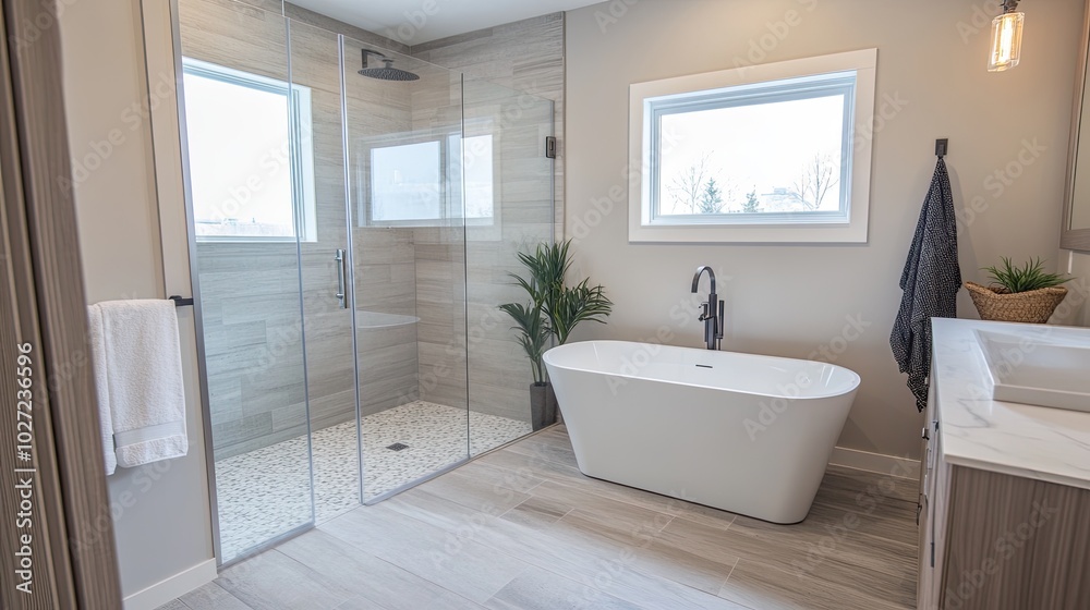 Modern Bathroom with Glass Shower and Freestanding Tub Modern Bathroom with Glass Shower and Freestanding Tub