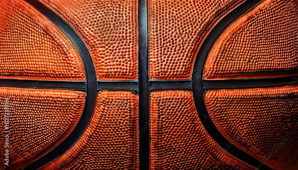 Fototapeta premium Close-Up Detailed Texture of a Basketball Surface with Prominent Black Grooves for Sports Marketing, Training Guides, or Equipment Analysis Concepts