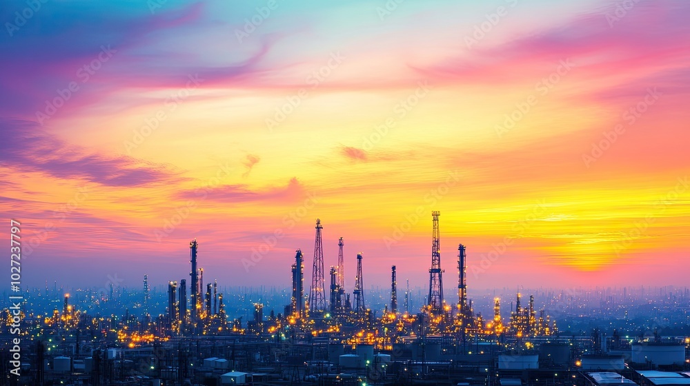 Colorful Sunset Over Industrial Skyline Colorful Sunset Over Industrial Skyline