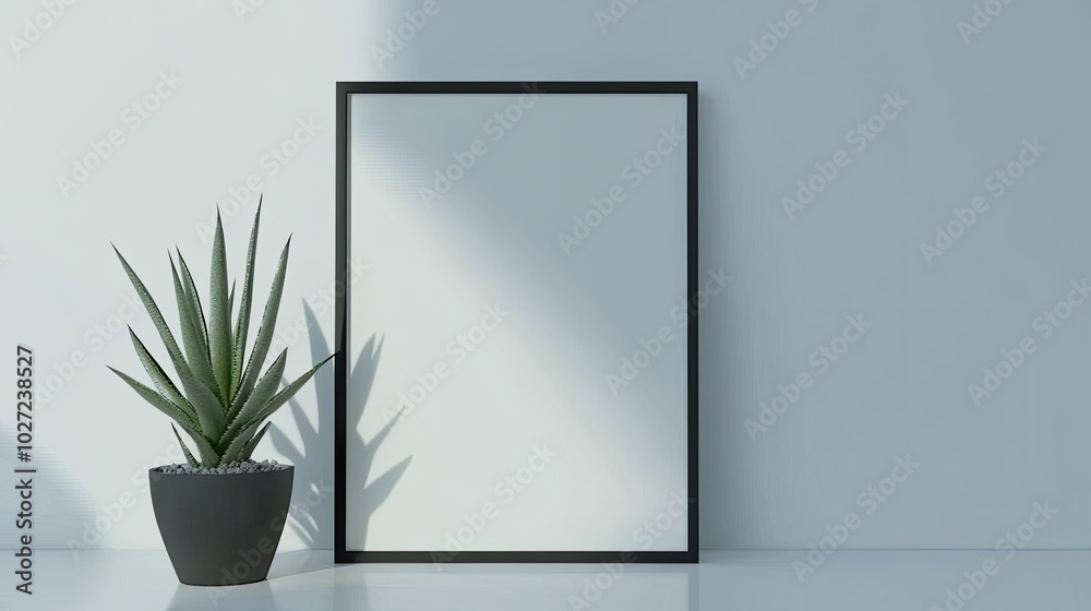 Minimalist Frame with Succulent Plant on Surface Minimalist Frame with Succulent Plant on Surface
