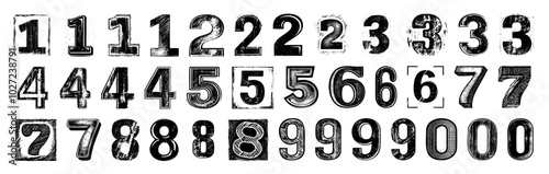 Punk grunge typography vector numbers. Type specimen set for grunge font flyers and posters or ransom note style designs. Collage style numbers marks cut from newspapers magazines. Criminal character