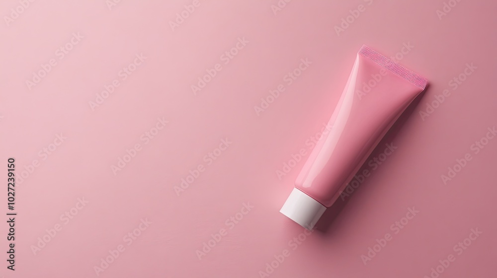 Pink Cosmetic Tube on Soft Pink Background Pink Cosmetic Tube on Soft Pink Background