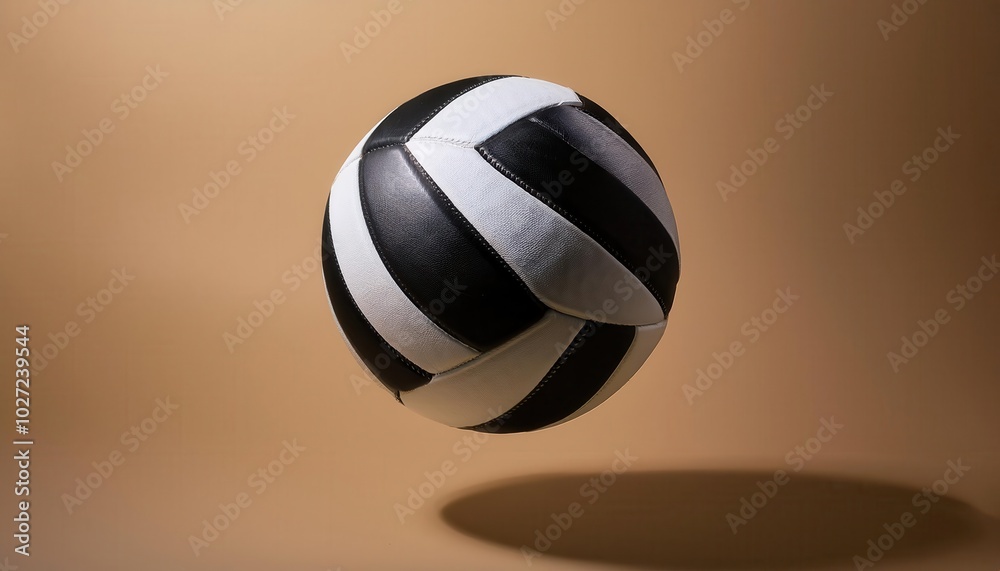 Dynamic Volleyball in Mid Air with Minimalist Tan Background. Perfect for Sports Promotions, Fitness Concepts, or Athletic Branding Designs