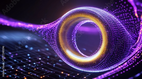 Abstract 3D Data Streams Vortex in Motion, Technology, Digital Innovation, Data Science, Network Visualization, and Advanced Computing Background.