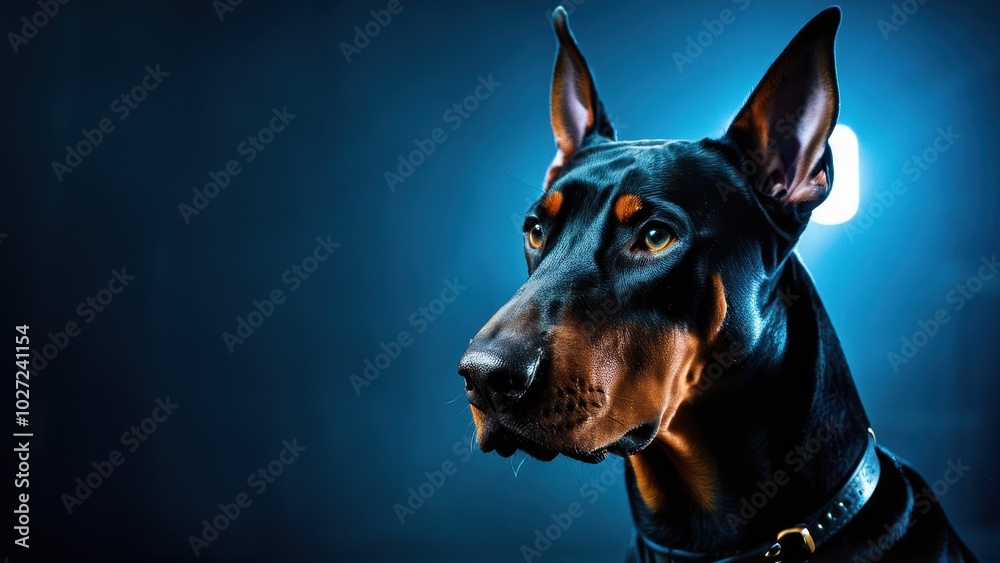 Blue Doberman puppy in a playful stance, great for puppy-themed visuals, pet adoption ads, and breed identification guides
