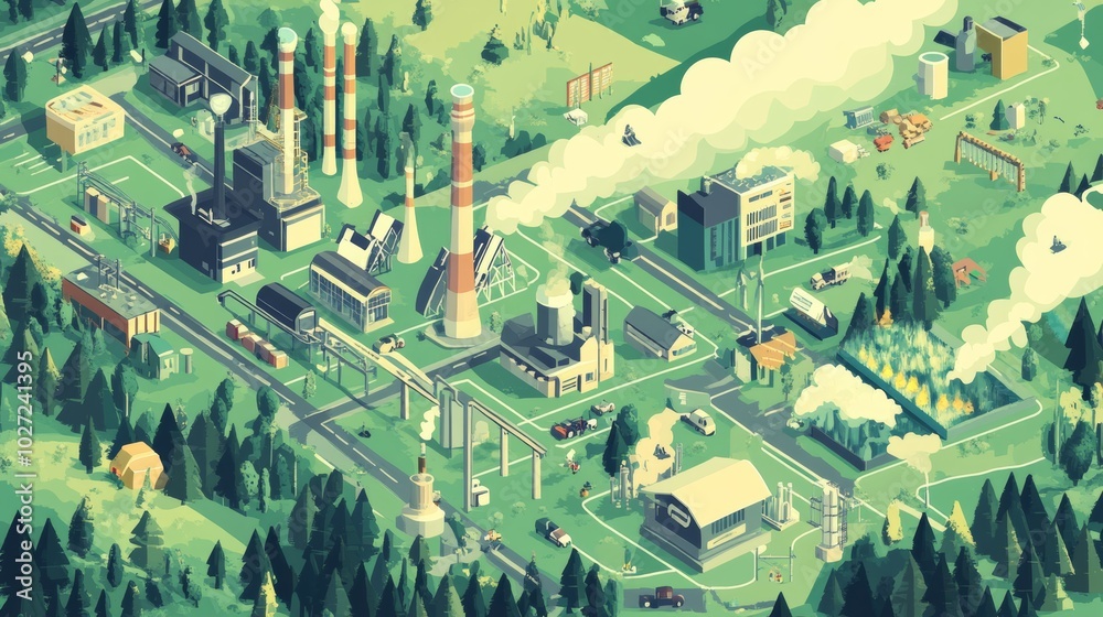 Fototapeta premium A detailed infographic-style image of the carbon footprint, featuring icons for energy, transportation, and waste management