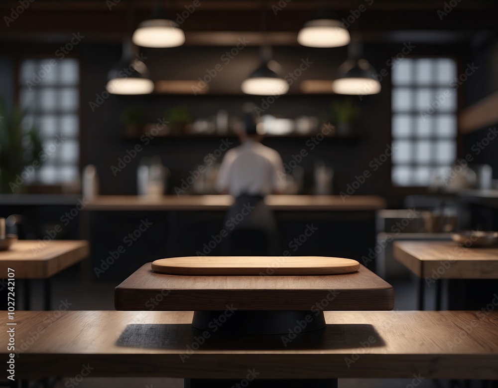 product presentation podium in the kitchen interior of a restaurant