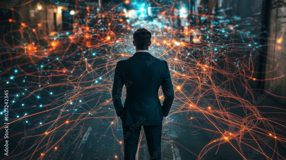 Navigating the Digital Landscape: A Modern Businessman in a Futuristic Setting Navigating the Digital Landscape: A Modern Businessman in a Futuristic Setting