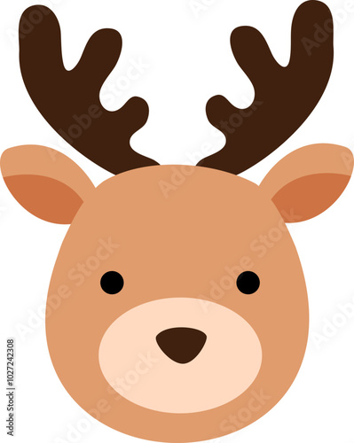 Cute deer head flat vector. Deer face cartoon svg.