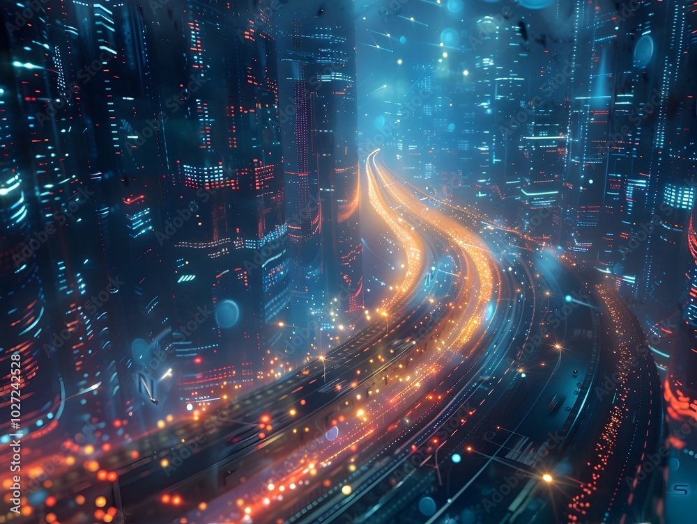 Fototapeta premium Quantum Powered Cityscape Integrating Futuristic Computing into Urban Infrastructure