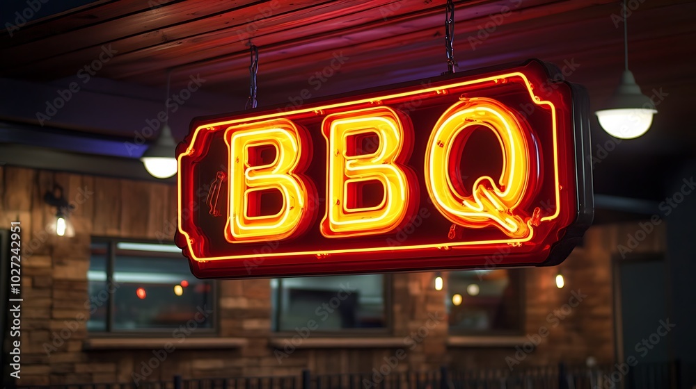 Bold Neon BBQ Sign Glowing Brightly Bold Neon BBQ Sign Glowing Brightly