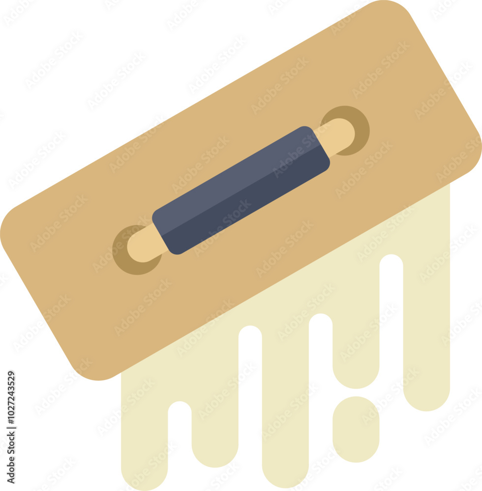 Flat construction trowel spreading wet cement, plaster, or concrete in an isometric vector illustration Flat construction trowel spreading wet cement, plaster, or concrete in an isometric vector illustration