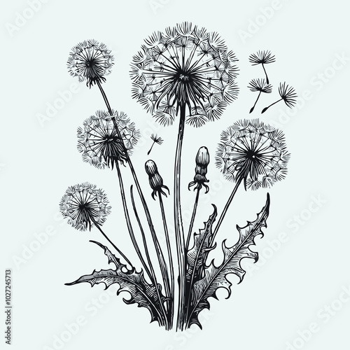 set of contour spring flowers
line art floral, leaves
black and white illustration dandelion
set of decorative elements of plants stylized