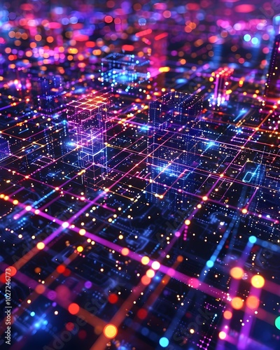 Glowing Quantum Grid Visualizing the Interconnected Potential of Parallel Computing