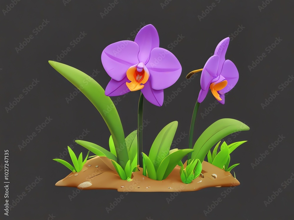 Naklejka premium Purple Orchid Flowers in 3D