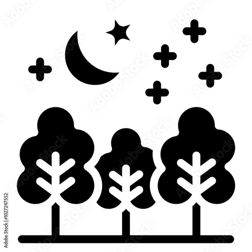 Moonlit Forest Vector Design Icon Style