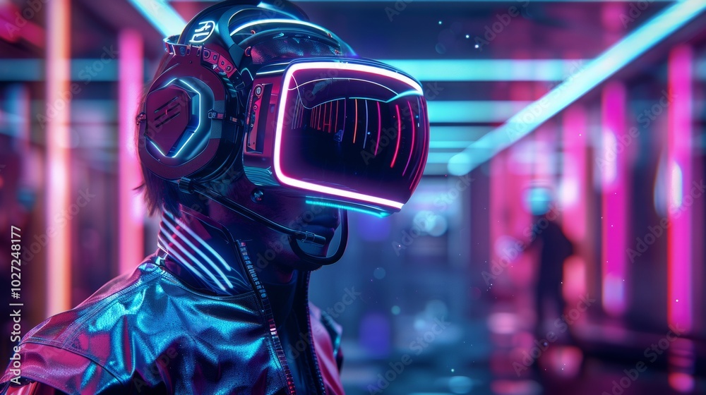 Cyborg man in virtual reality helmet. Future cyberpunk concept. Cyborg man in virtual reality helmet. Future cyberpunk concept.