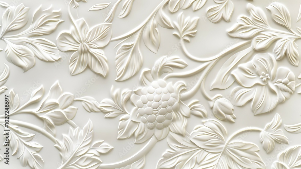 custom made wallpaper toronto digitalWhite floral carving. Intricate white floral carving pattern, showcasing delicate flowers and leaves. Perfect for a minimalist design, with elegant and classic feel.