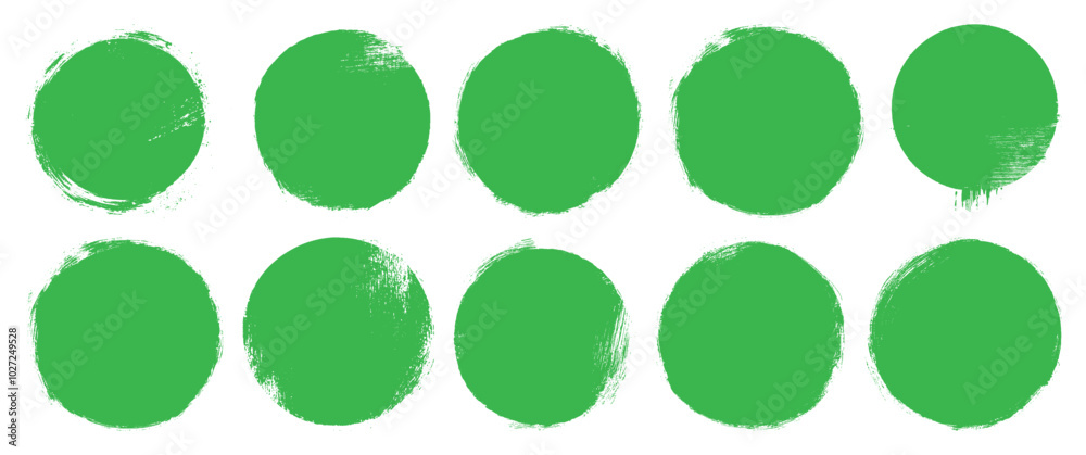 Green brush circles. Round stamp vector on transparent background. Painted green brush circle vector. For grunge badge, seal, ink and stamp design template. Round grunge hand drawn circle shape eco Green brush circles. Round stamp vector on transparent background. Painted green brush circle vector. For grunge badge, seal, ink and stamp design template. Round grunge hand drawn circle shape eco