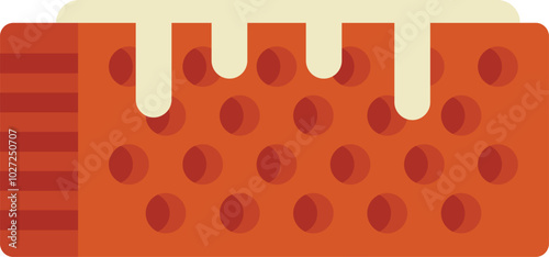 Delicious waffle is being topped with sweet white cream, making a tasty treat