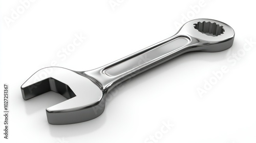 A Shiny Silver Wrench Isolated on a White Background