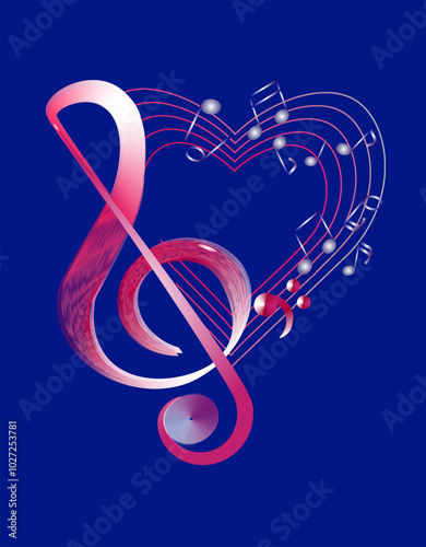 Abstract musical notes vector image on blue background