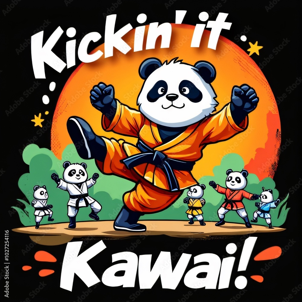 Fototapeta premium Kawaii Panda Martial Arts T-Shirt Design