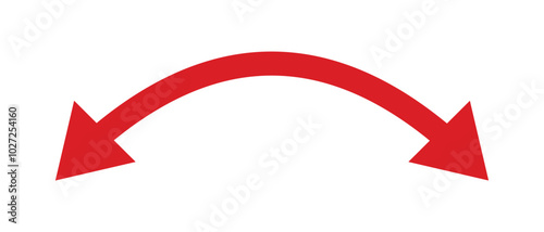 Dual sided arrow Vector in red color.  Semicircular curved wide short double ended arrow.  Dual semi circle arrow.  Vector illustration.