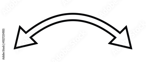 Dual sided arrow Vector.  Semicircular curved wide short double ended arrow. Vector illustration. Dual semi circle arrow.  