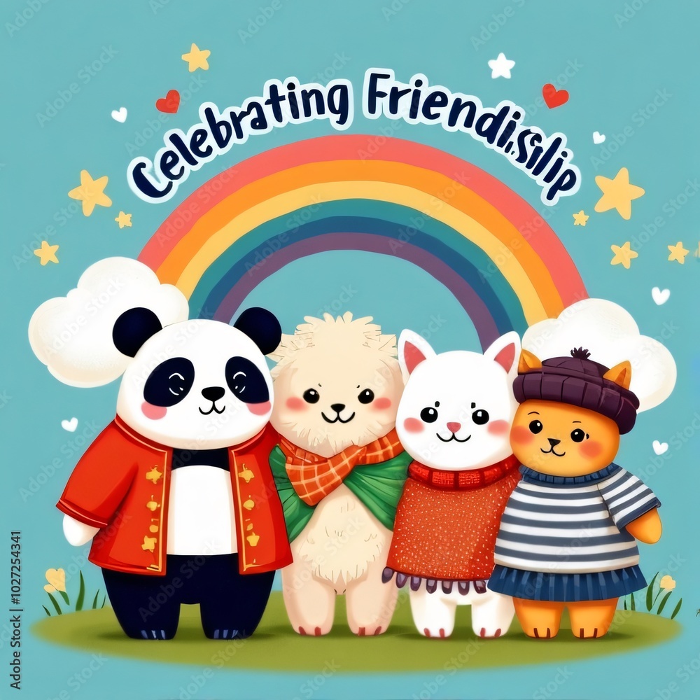 Kawaii Friendship Day Illustration With Rainbow Kawaii Friendship Day Illustration With Rainbow