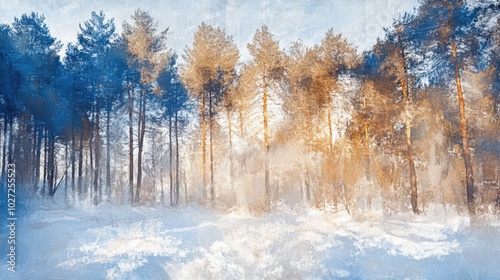 Winter Wonderland: Frosty Pines and Snowy Landscape Oil Painting