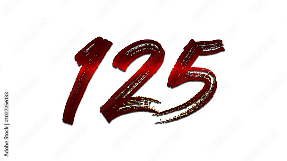 3D blood red number design of 125 on white background. 3D blood red number design of 125 on white background.
