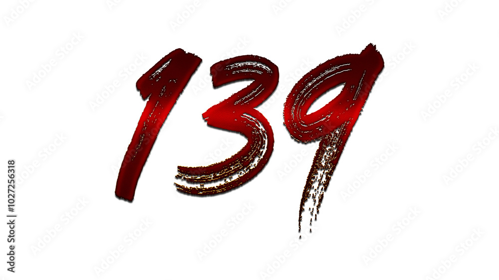 3D blood red number design of 139 on white background. 3D blood red number design of 139 on white background.