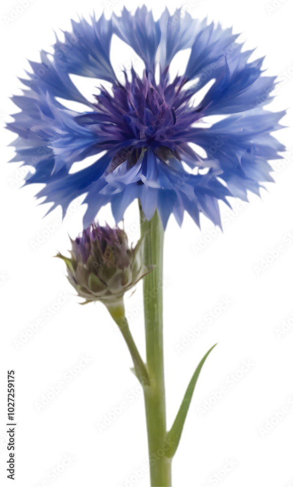 Naklejka premium Blue Cornflower in detailed full bloom illustration.