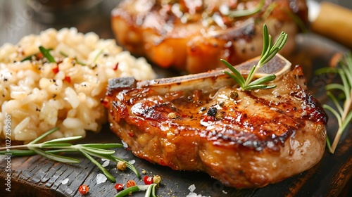 Pork chops with risotto rice