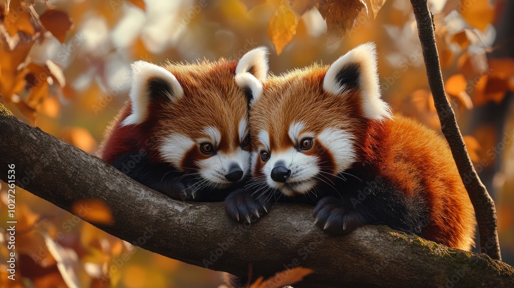 Fototapeta premium Two Red Pandas Resting on a Branch