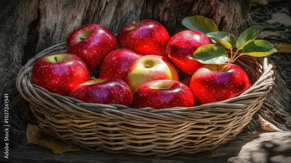 Fresh Red Apples in a Rustic Basket Fresh Red Apples in a Rustic Basket